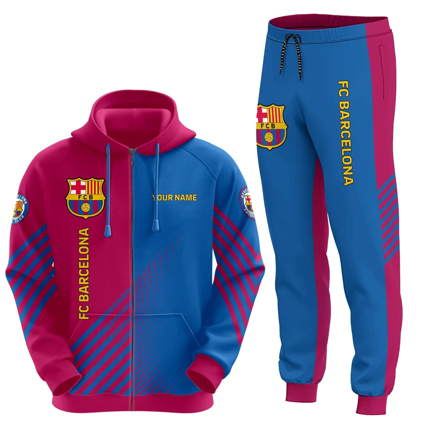 Personalized Barça Q2 3D All over Printed Hoodie and Sweatpants set
