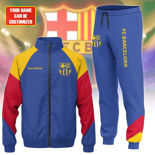 Personalized Barcelona Zipper Stand Collar Jacket & Sweatpants