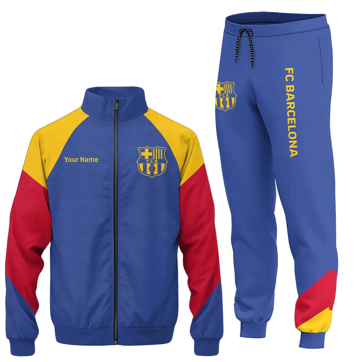 Personalized Barcelona Zipper Stand Collar Jacket & Sweatpants