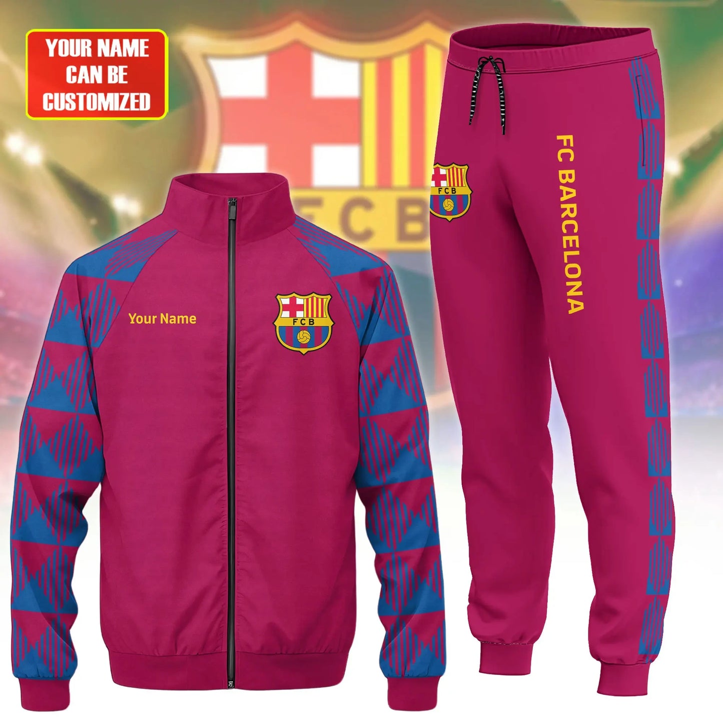 Personalized Barca Zipper Stand Collar Jacket & Sweatpants