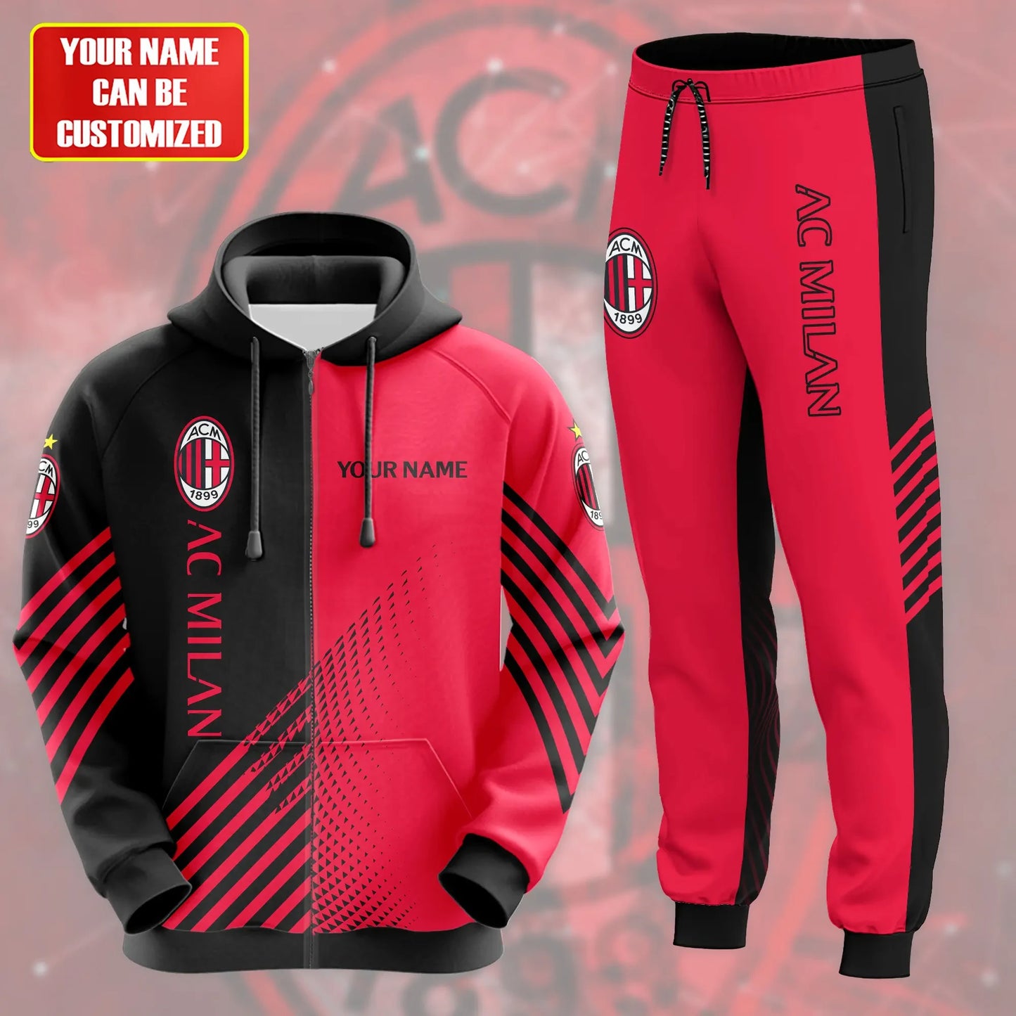 Personalized AC Milan Q2 3D All over Printed Hoodie and Sweatpants set