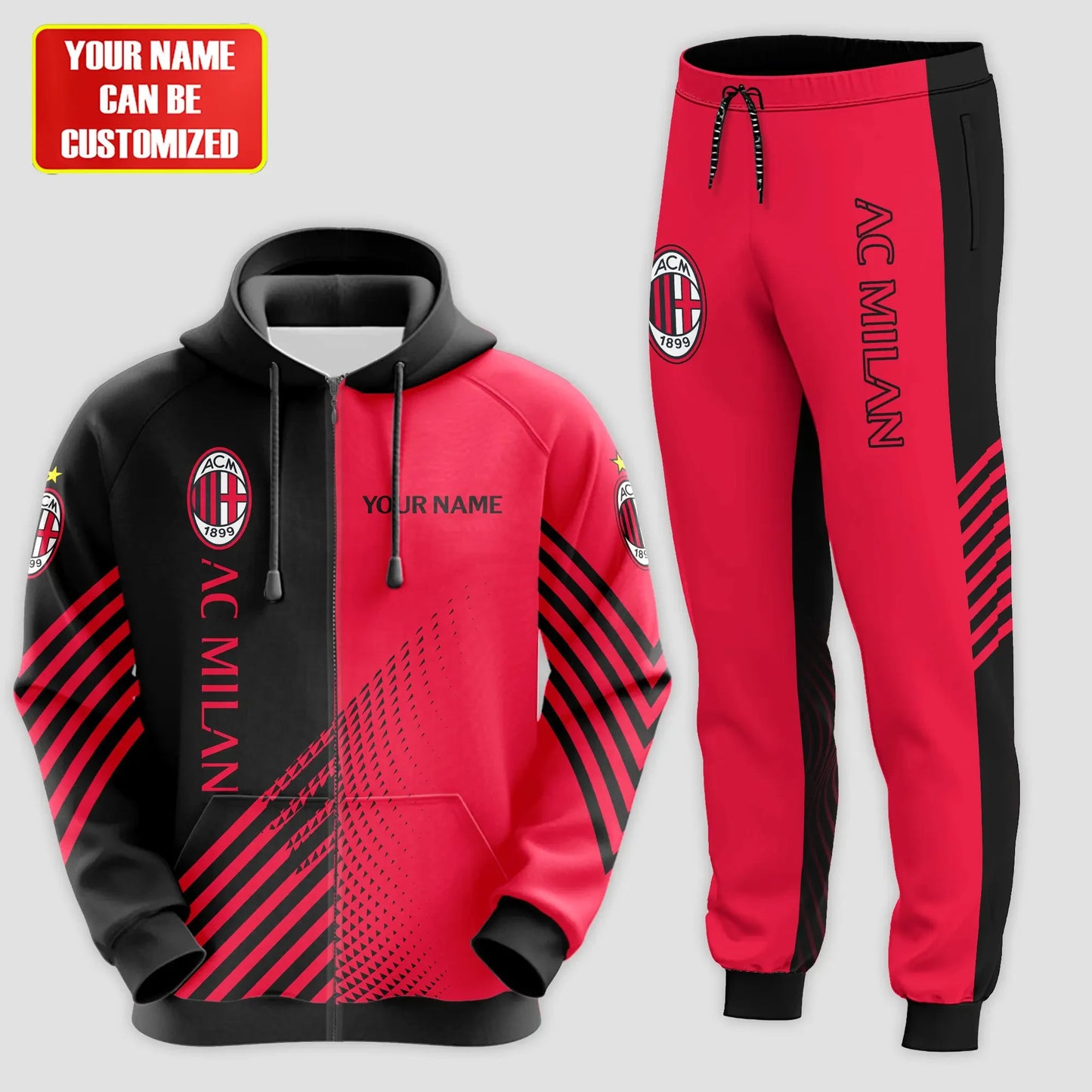 Personalized AC Milan Q2 3D All over Printed Hoodie and Sweatpants set
