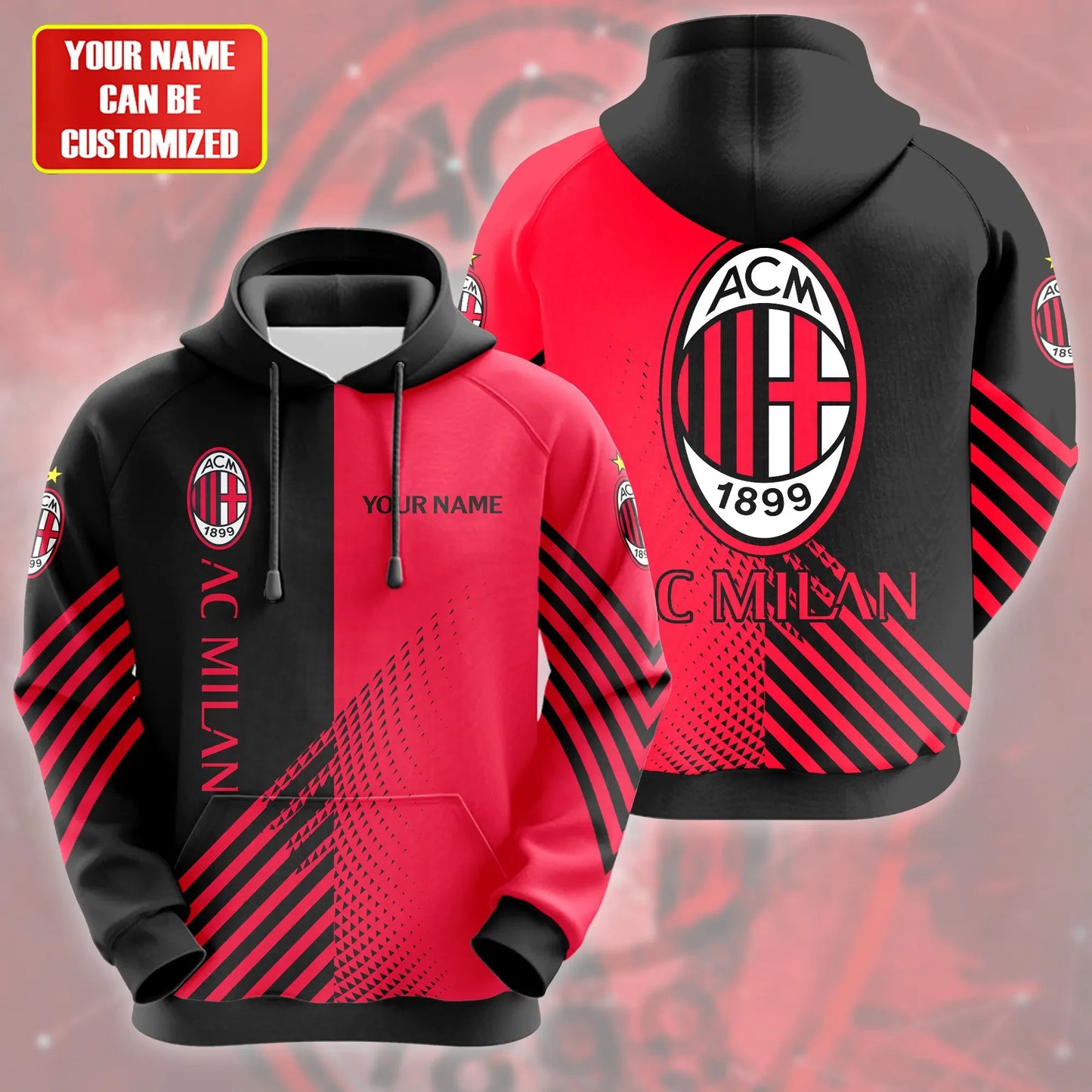 Personalized AC Milan Q2 3D All over Printed Hoodie and Sweatpants set