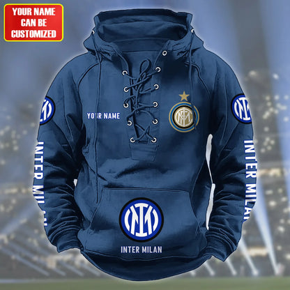 Personalized Inter Milan Lace-up Cotton Hoodie