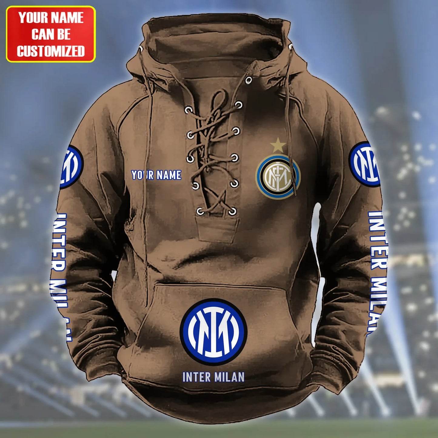 Personalized Inter Milan Lace-up Cotton Hoodie