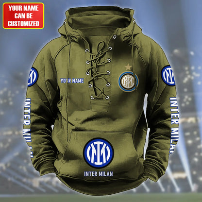 Personalized Inter Milan Lace-up Cotton Hoodie