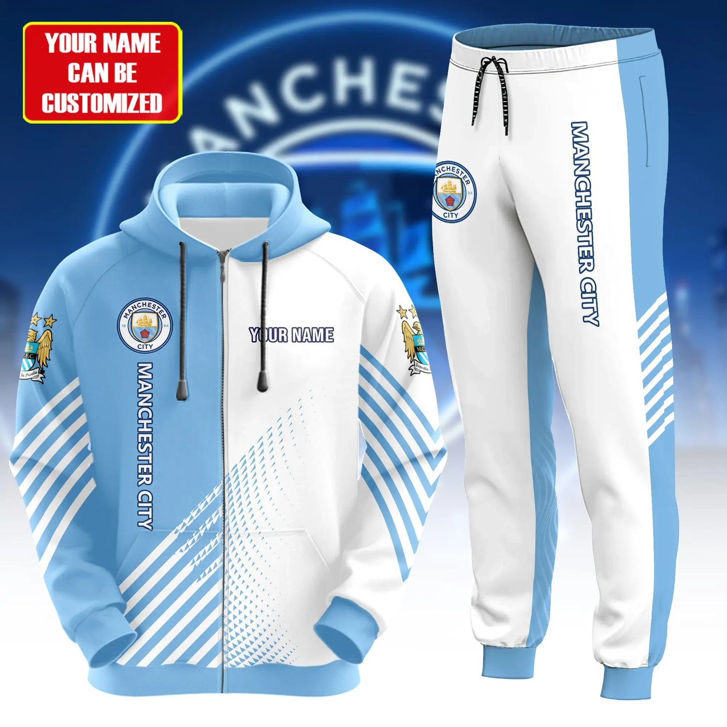 Personalized Manchester City Q2 3D All over Printed Hoodie and Sweatpants set