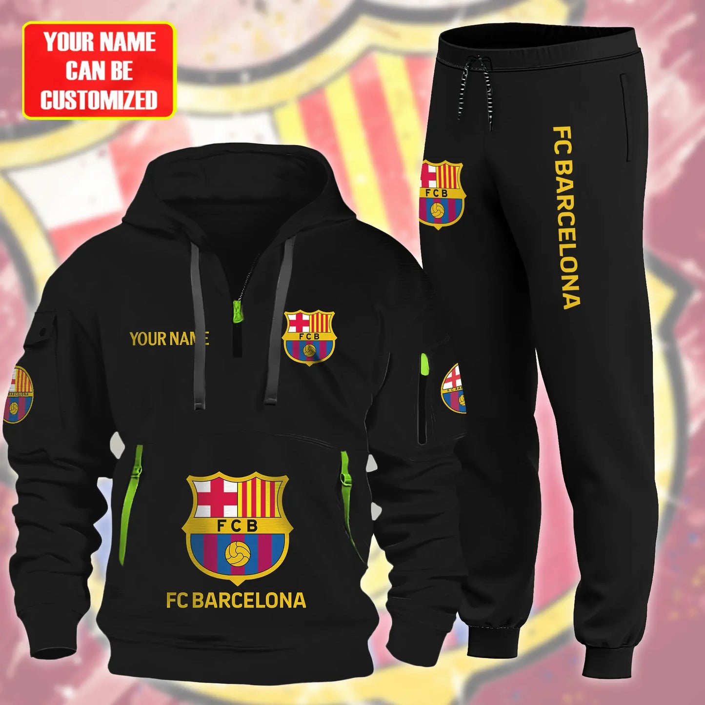 Personalized Barcelona Zip-Hoodie Cotton Jacket and Sweatpants