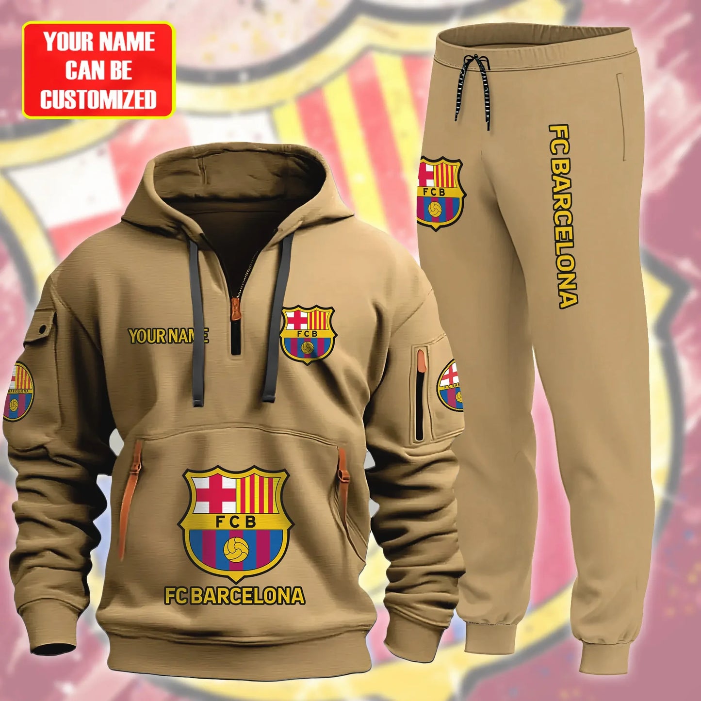 Personalized Barcelona Zip-Hoodie Cotton Jacket and Sweatpants
