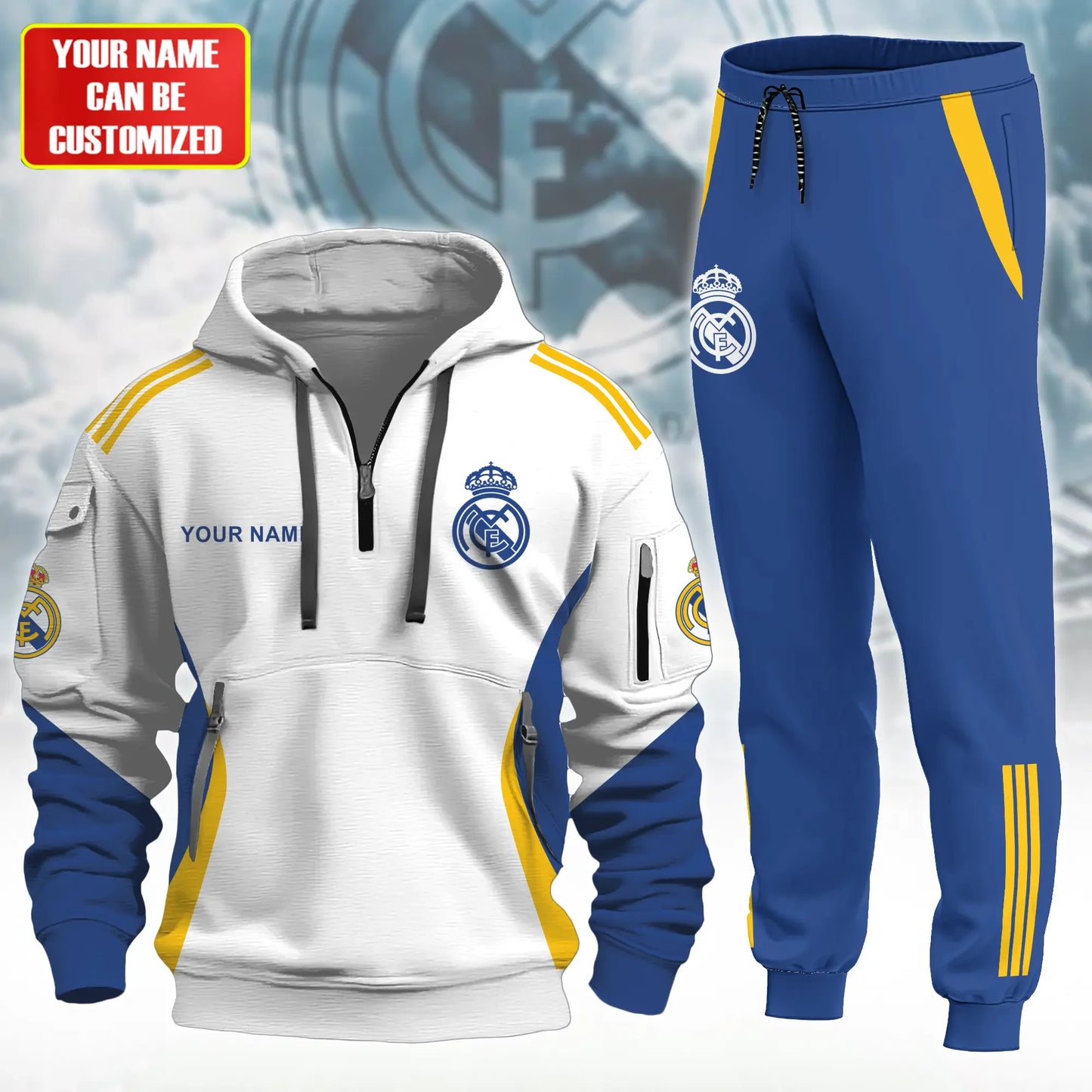 Personalized Real Madrid 3D Cotton Hoodie and Sweatpants set
