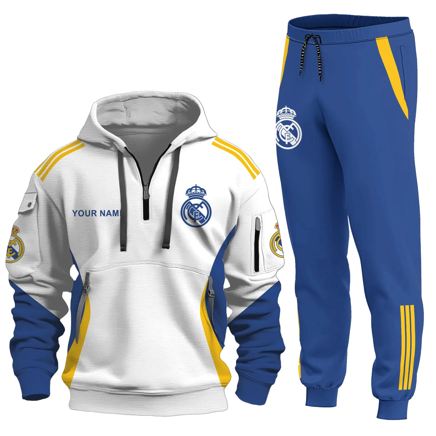 Personalized Real Madrid 3D Cotton Hoodie and Sweatpants set