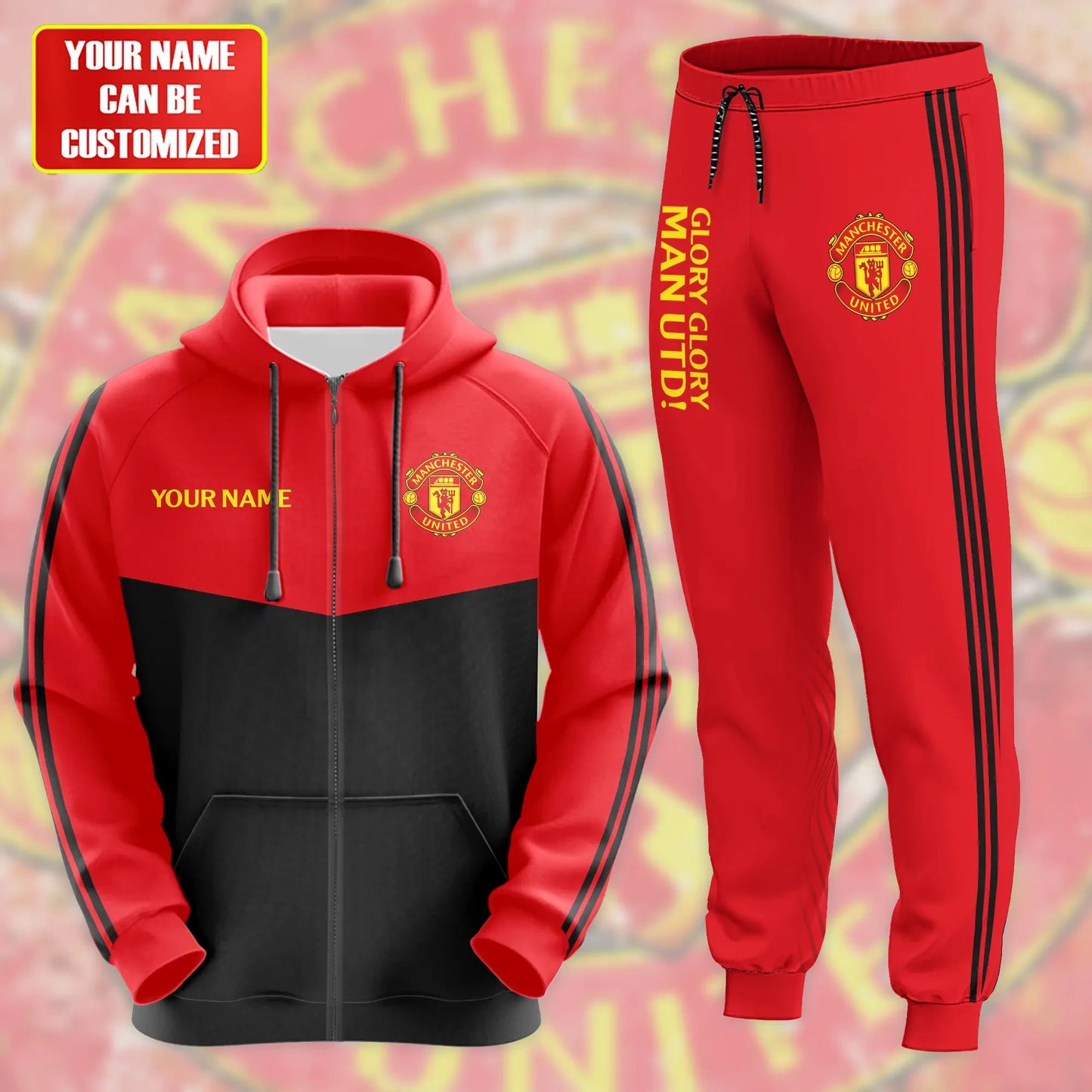 Personalized Manchester United Zipper Stand Collar Jacket & Sweatpants Set