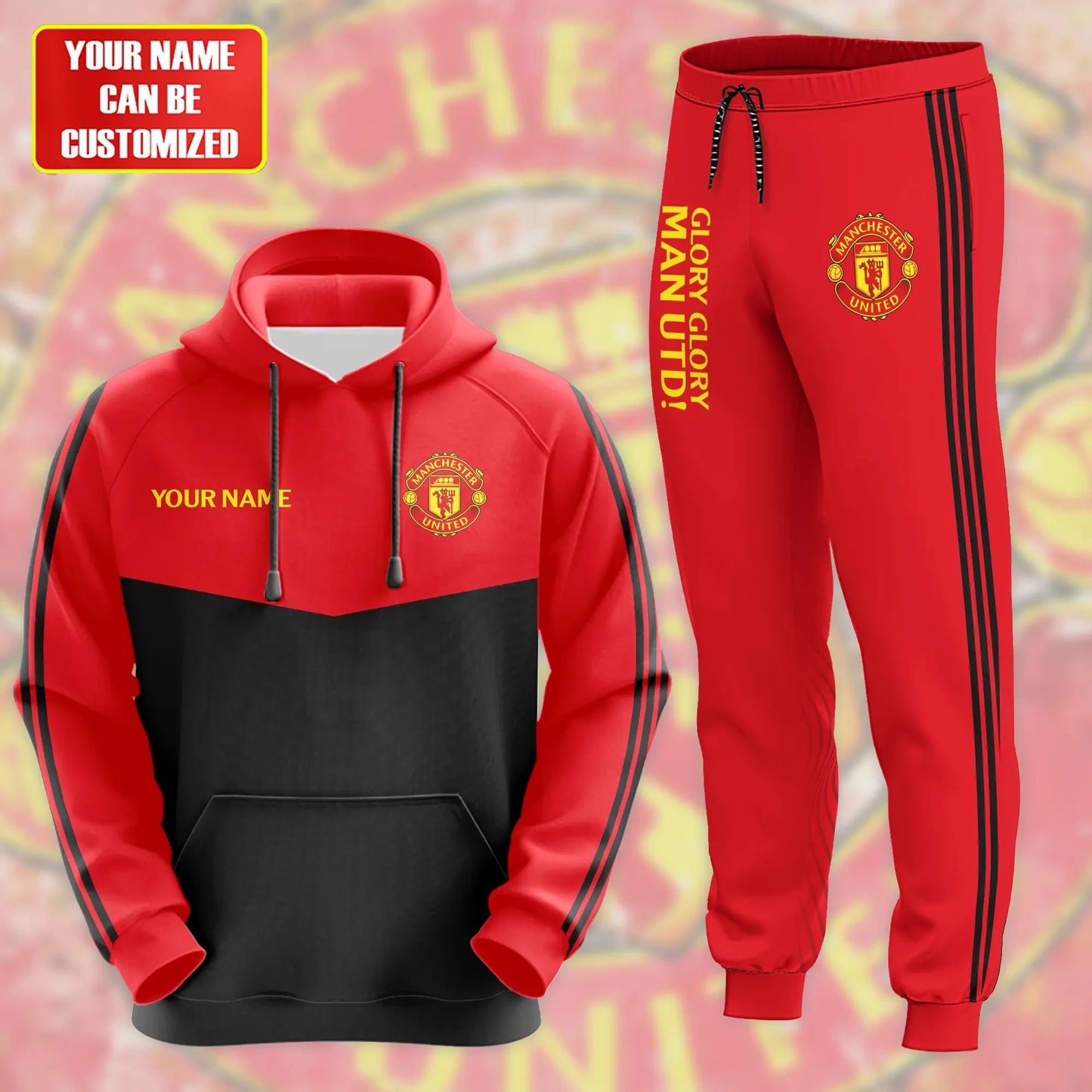 Personalized Manchester United Zipper Stand Collar Jacket & Sweatpants Set