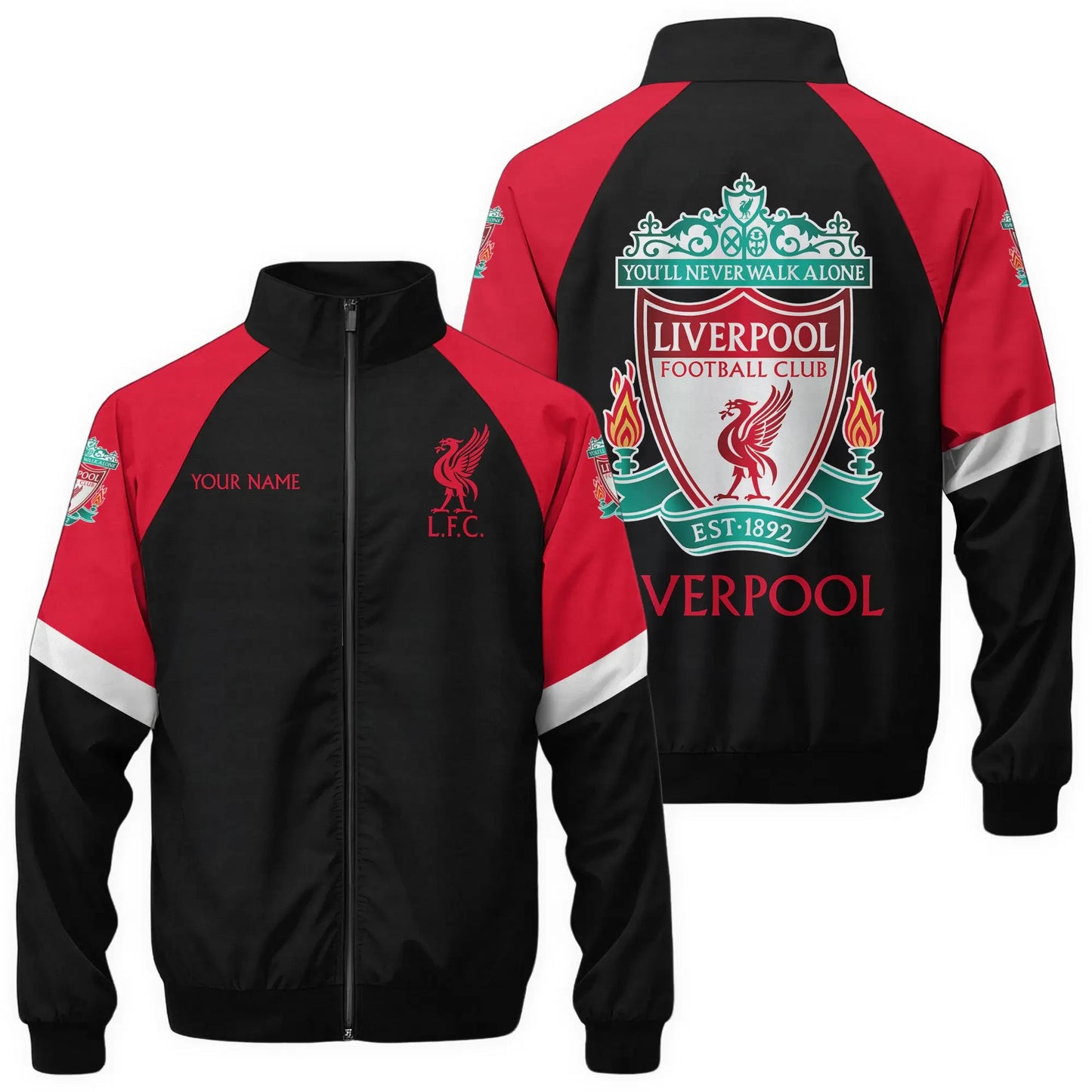 Personalized Liverpool Zipper Stand Collar Jacket & Sweatpants Set