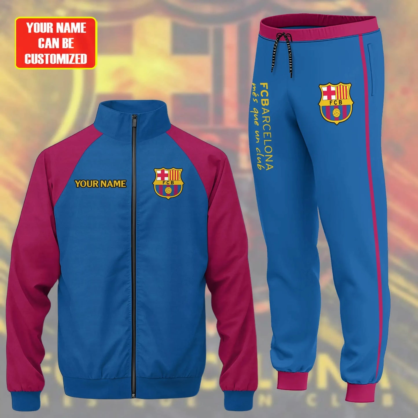 Personalized Barcelona Zipper Stand Collar Jacket & Sweatpants Set