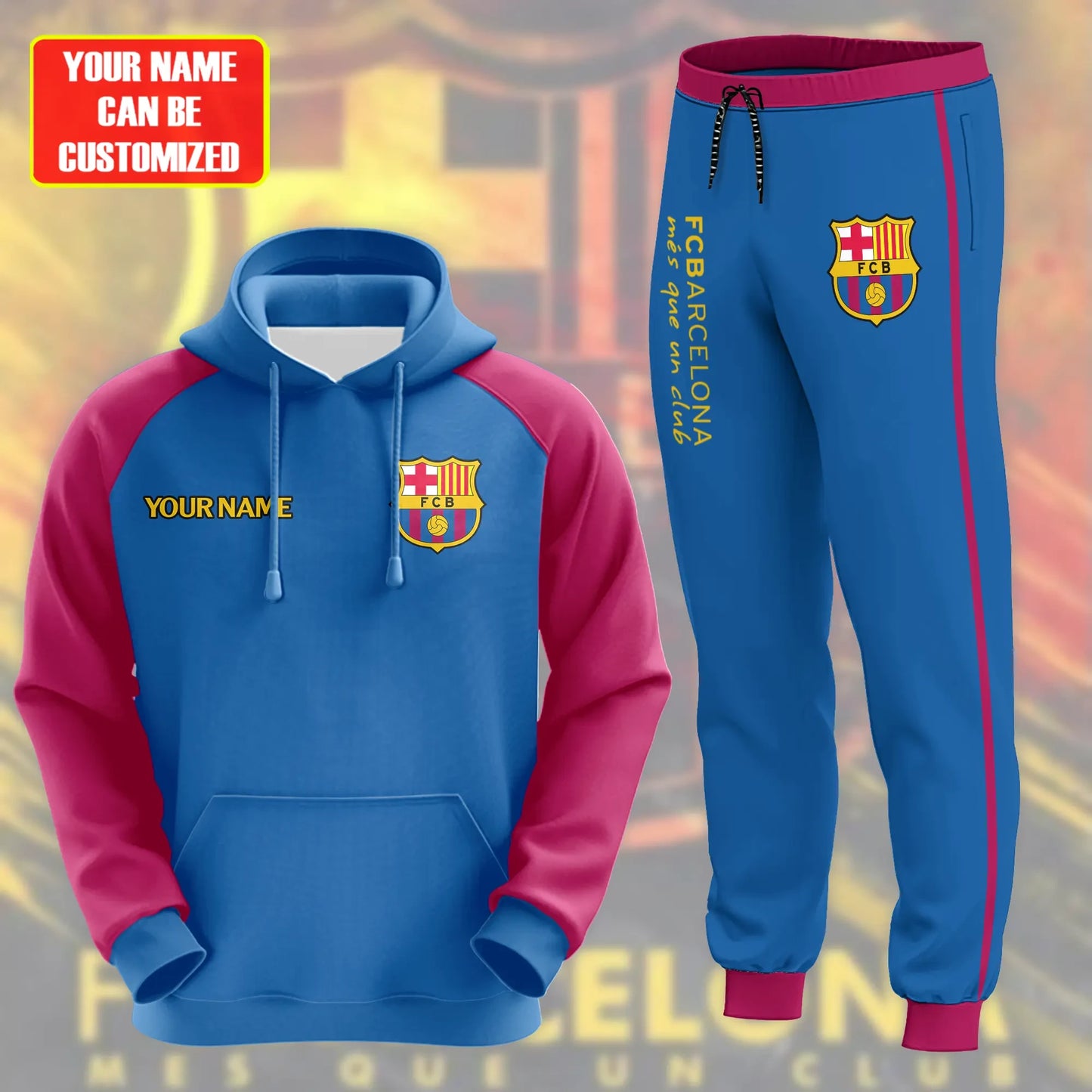 Personalized Barcelona Zipper Stand Collar Jacket & Sweatpants Set