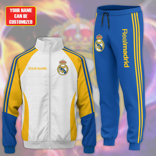 Personalized Real Madrid Zipper Stand Collar Jacket & Sweatpants Set