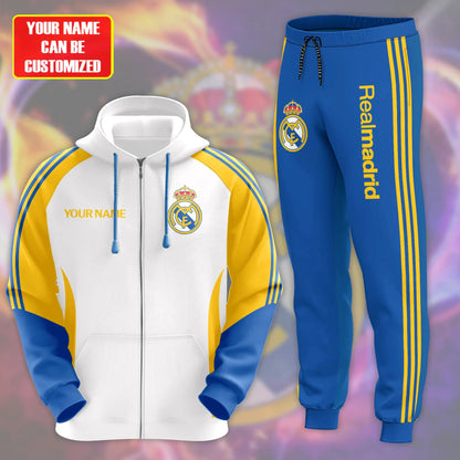 Personalized Real Madrid Zipper Stand Collar Jacket & Sweatpants Set