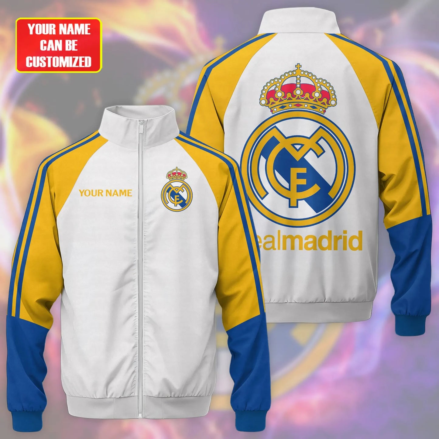 Personalized Real Madrid Zipper Stand Collar Jacket & Sweatpants Set