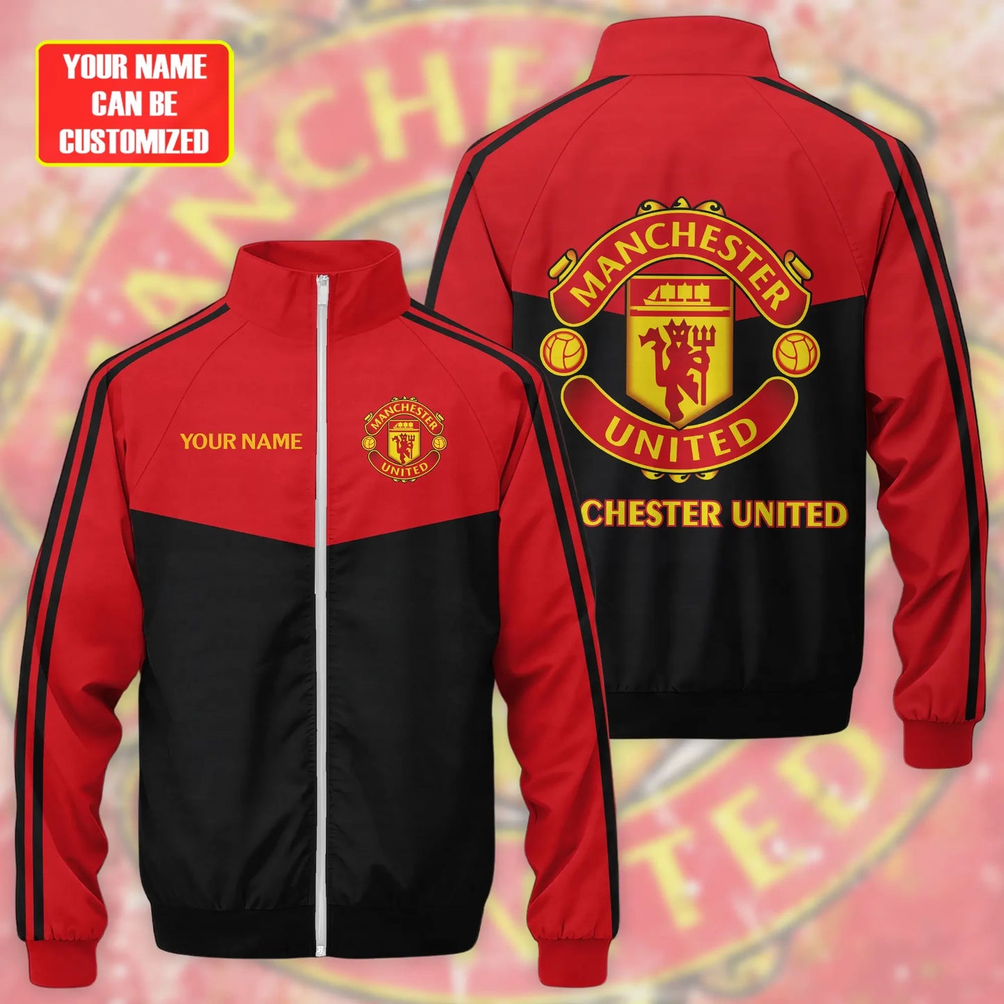 Personalized Manchester United Zipper Stand Collar Jacket & Sweatpants Set