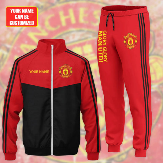 Personalized Manchester United Zipper Stand Collar Jacket & Sweatpants Set