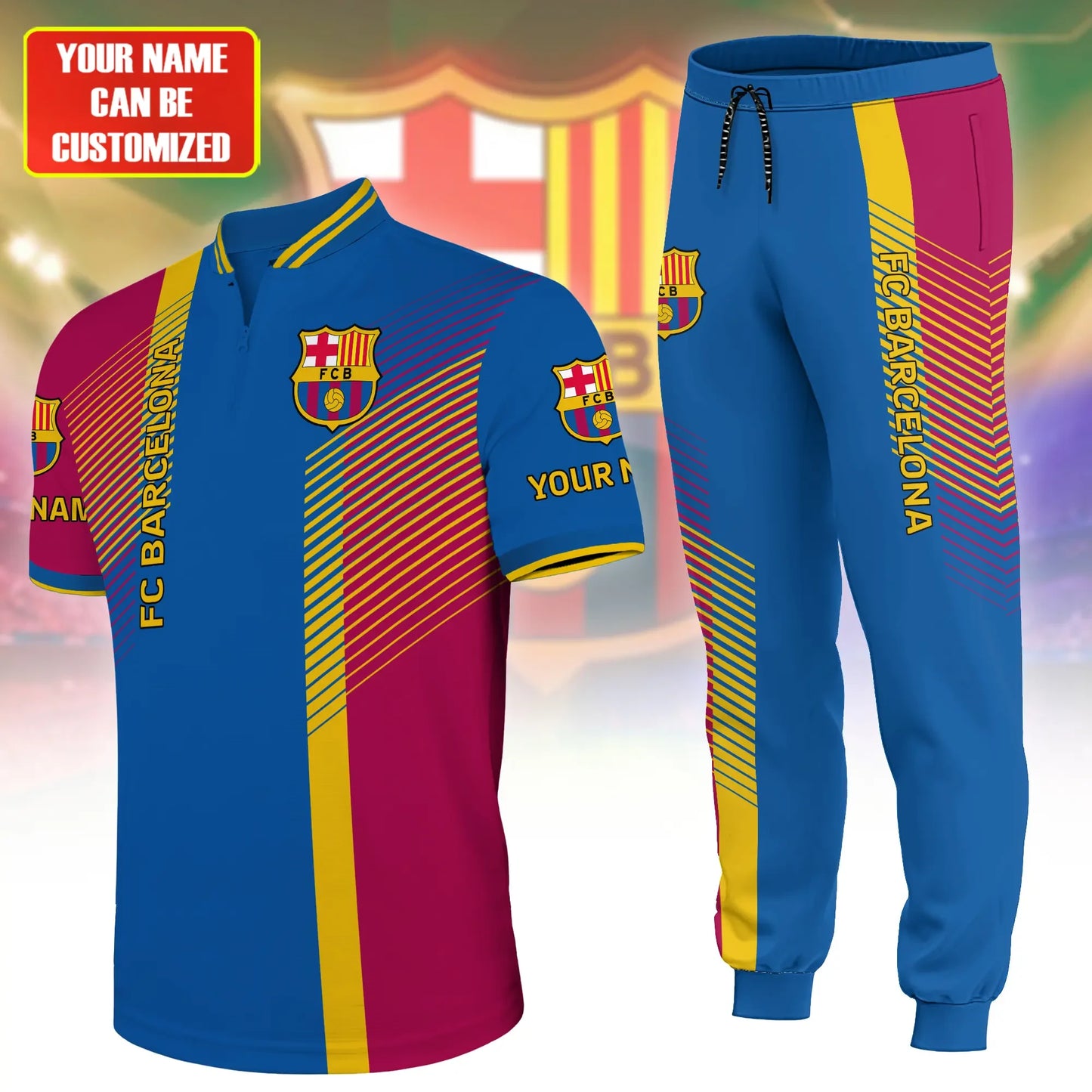 Personalized Barcelona 3D Zipper Polo and Sweatpants Set