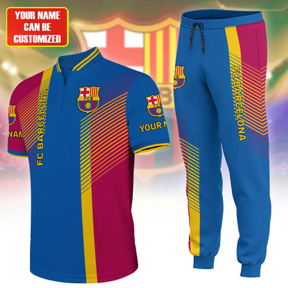 Personalized Barcelona 3D Zipper Polo and Sweatpants Set