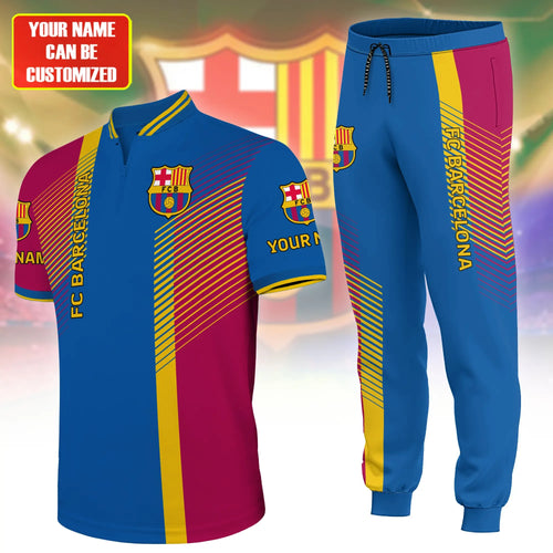 Personalized Barcelona 3D Zipper Polo and Sweatpants Set