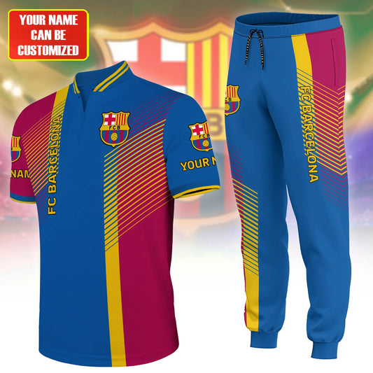 Personalized Barcelona 3D Zipper Polo and Sweatpants Set
