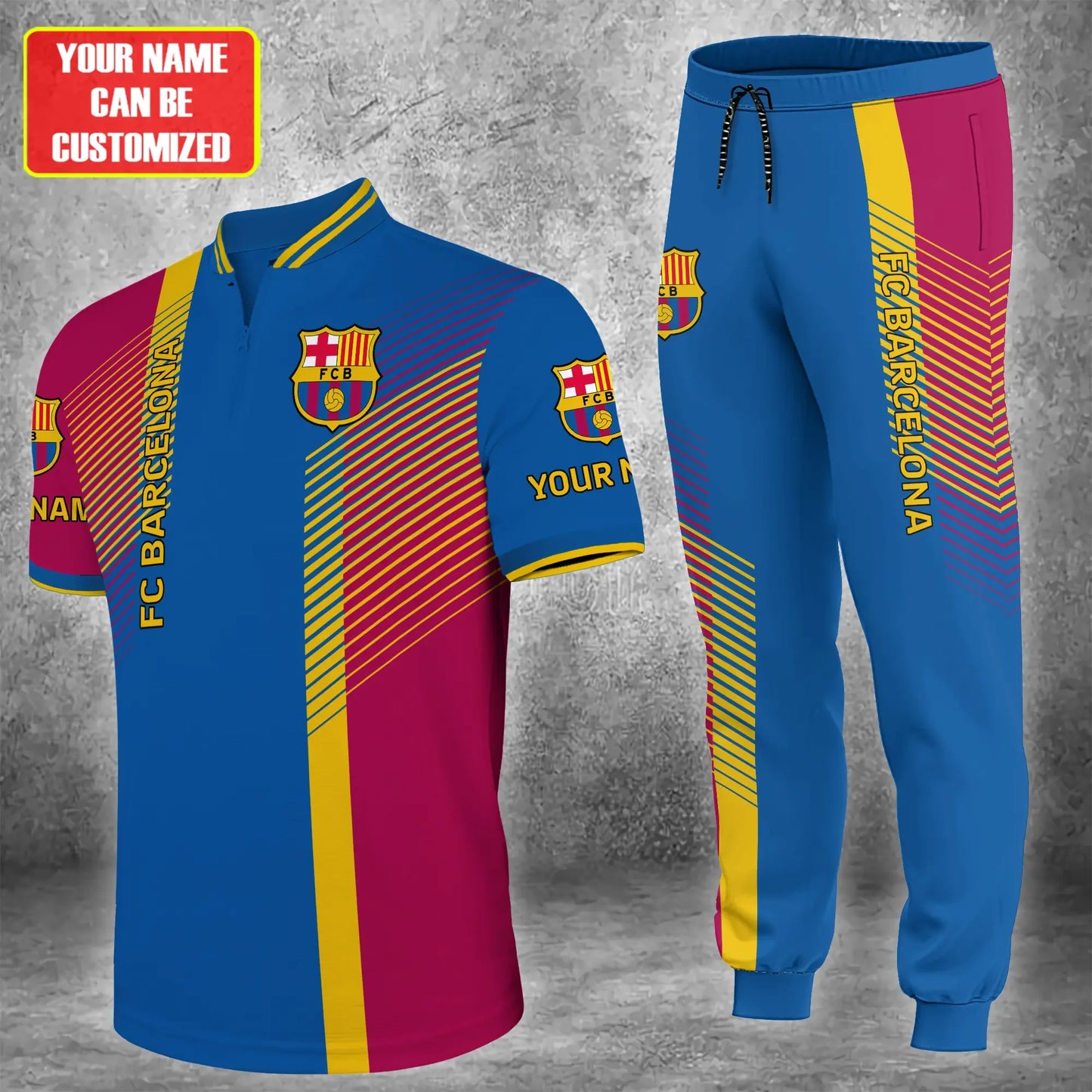 Personalized Barcelona 3D Zipper Polo and Sweatpants Set