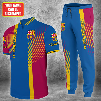 Personalized Barcelona 3D Zipper Polo and Sweatpants Set