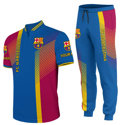 Personalized Barcelona 3D Zipper Polo and Sweatpants Set