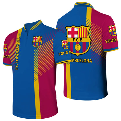 Personalized Barcelona 3D Zipper Polo and Sweatpants Set