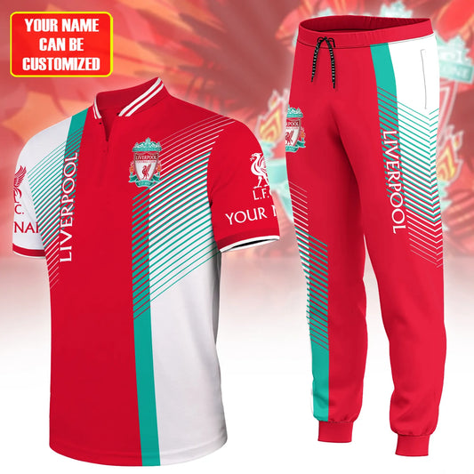 Personalized Liverpool 3D Zipper Polo and Sweatpants Set