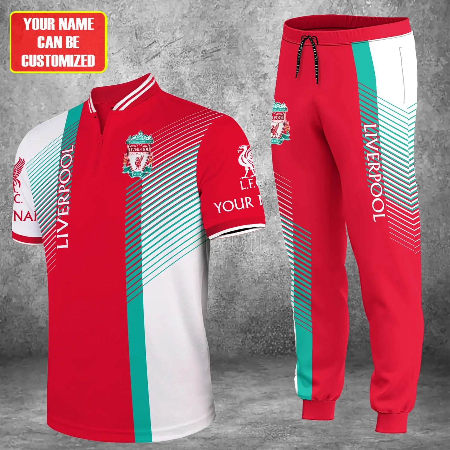 Personalized Liverpool 3D Zipper Polo and Sweatpants Set