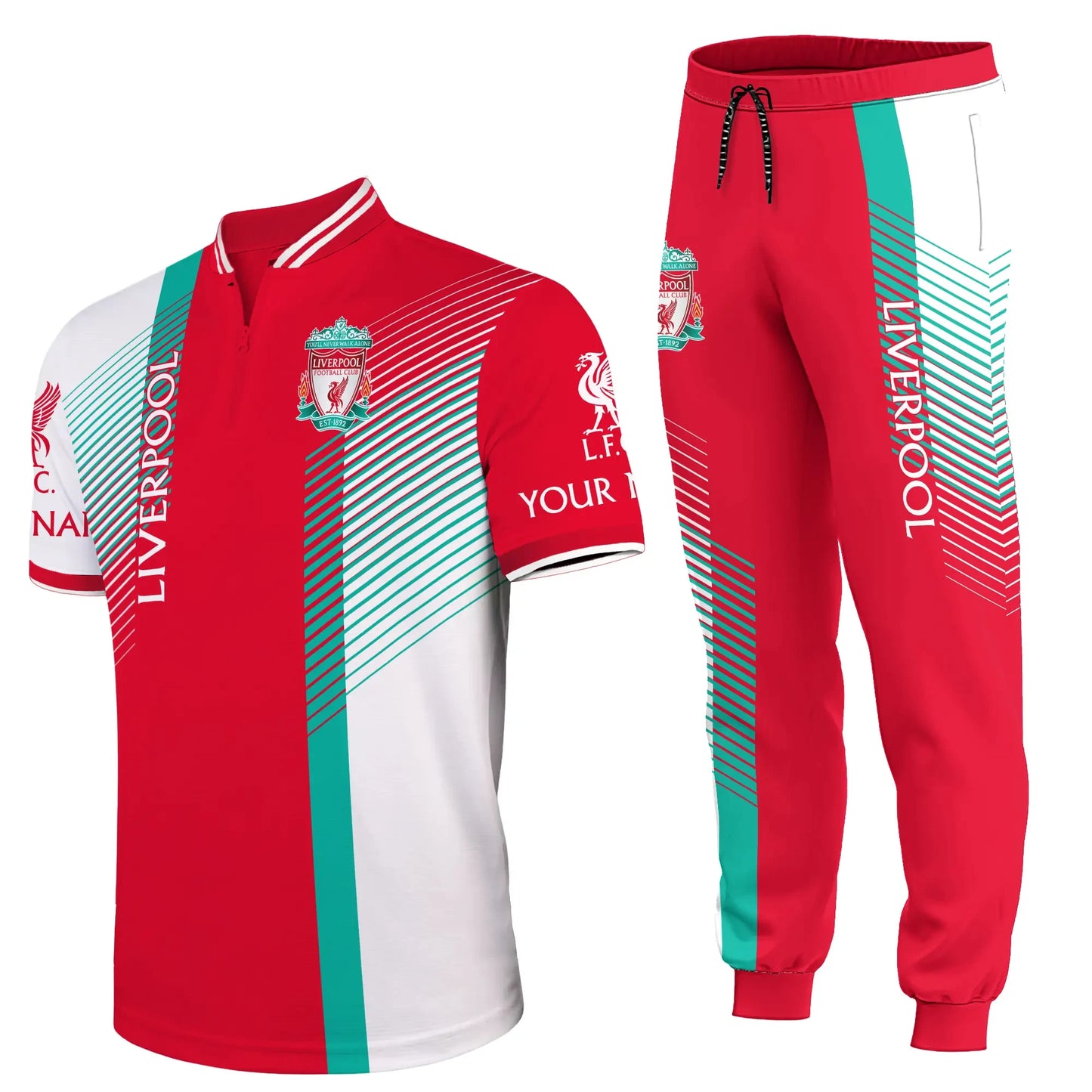 Personalized Liverpool 3D Zipper Polo and Sweatpants Set