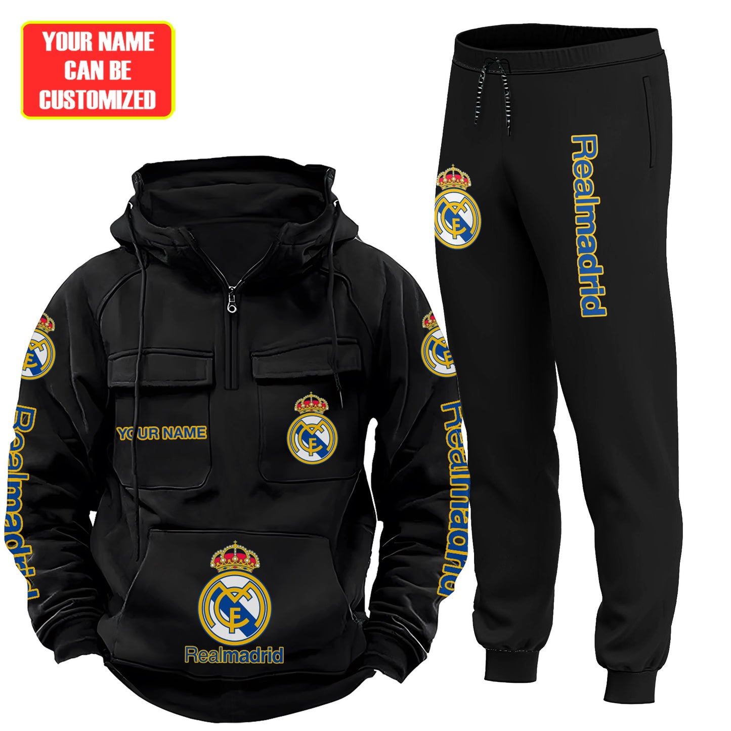 Personalized Real Madrid 3D All over Printed Retro Hoodie & Sweatpants Set