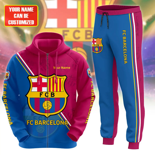 Personalized Barça Q3 3D All over Printed Hoodie and Sweatpants set