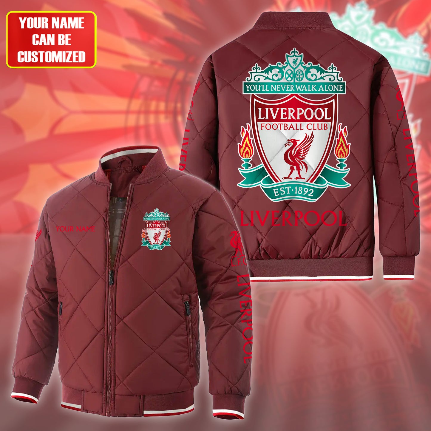 Personalized Liverpool Puffer Bomber Jacket
