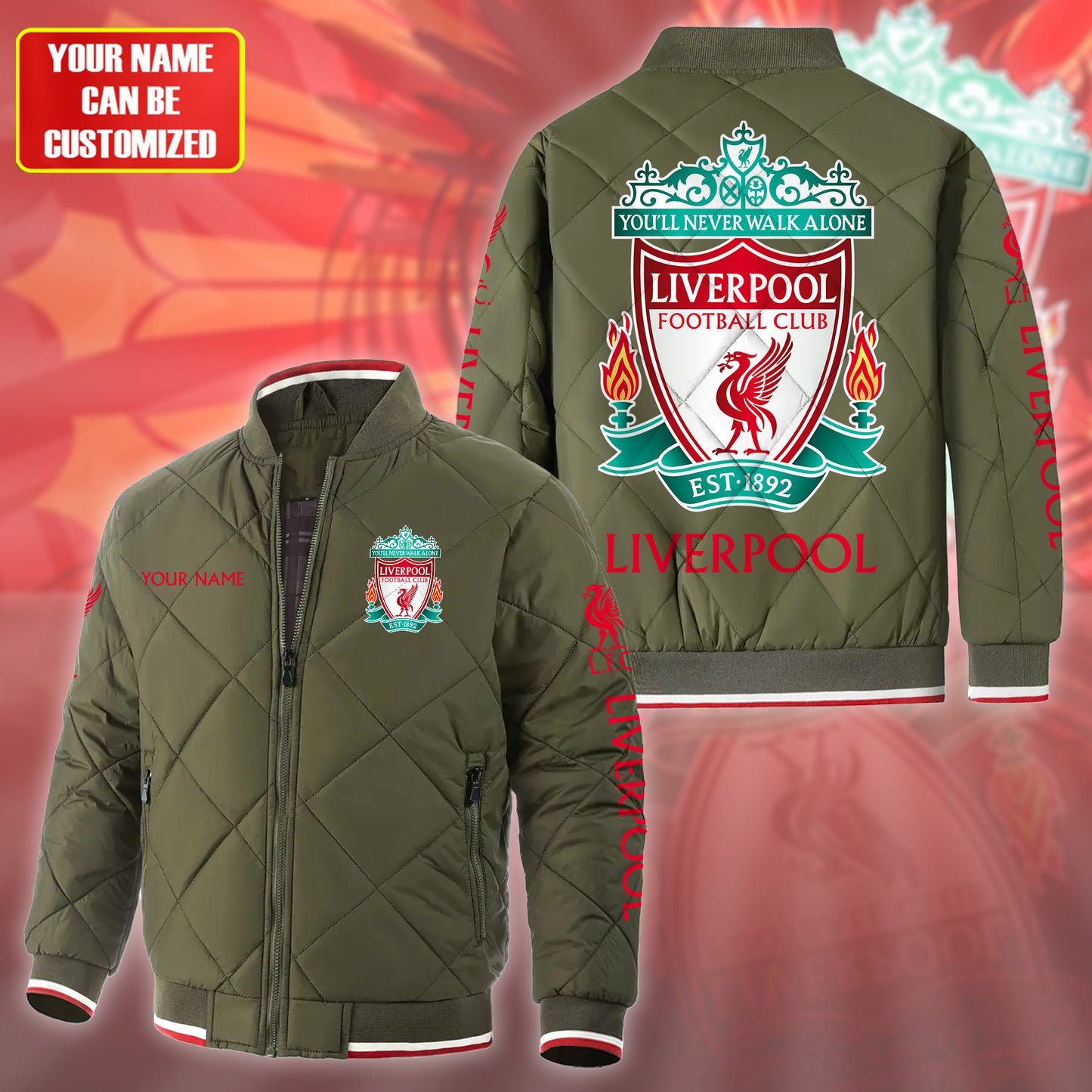 Personalized Liverpool Puffer Bomber Jacket