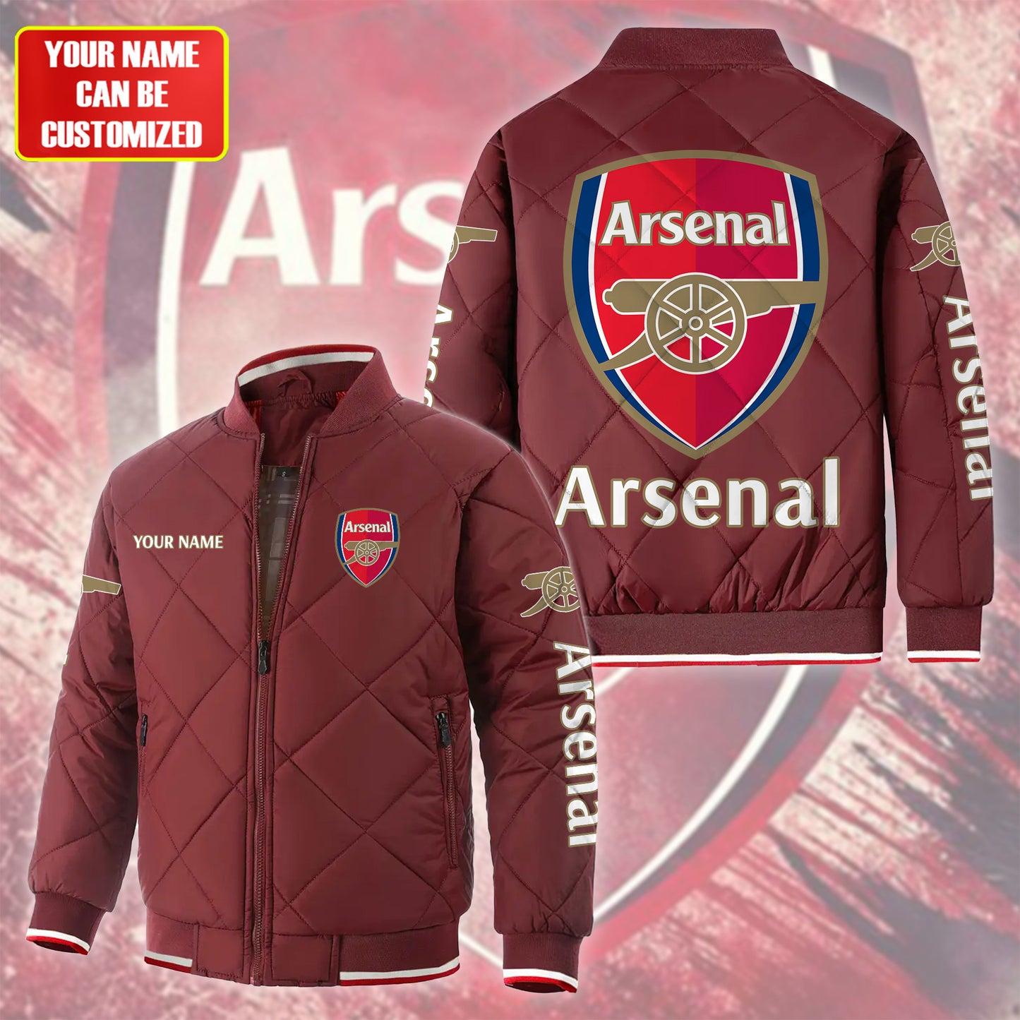 Personalized Arsenal Puffer Bomber Jacket