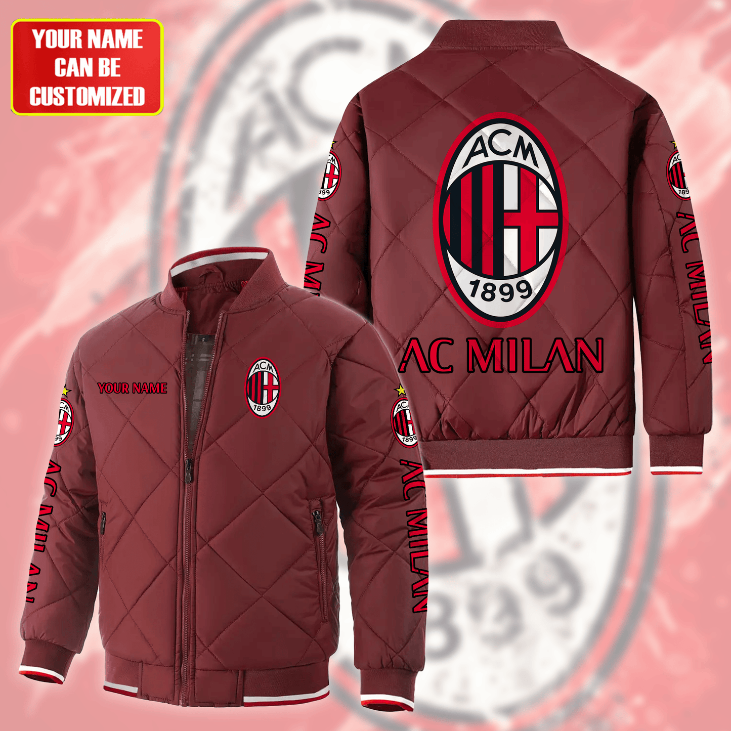 Personalized AC Milan Puffer Bomber Jacket