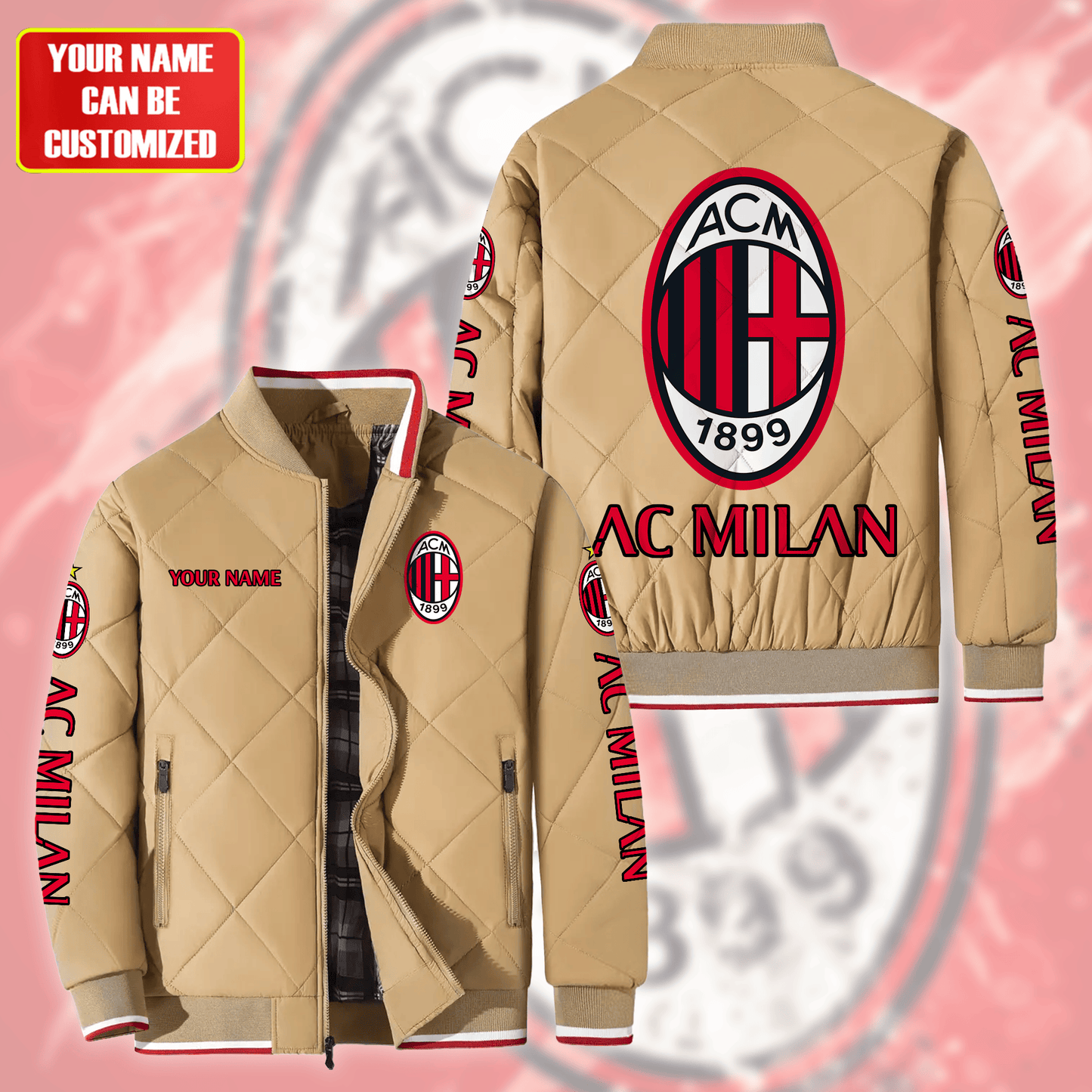 Personalized AC Milan Puffer Bomber Jacket