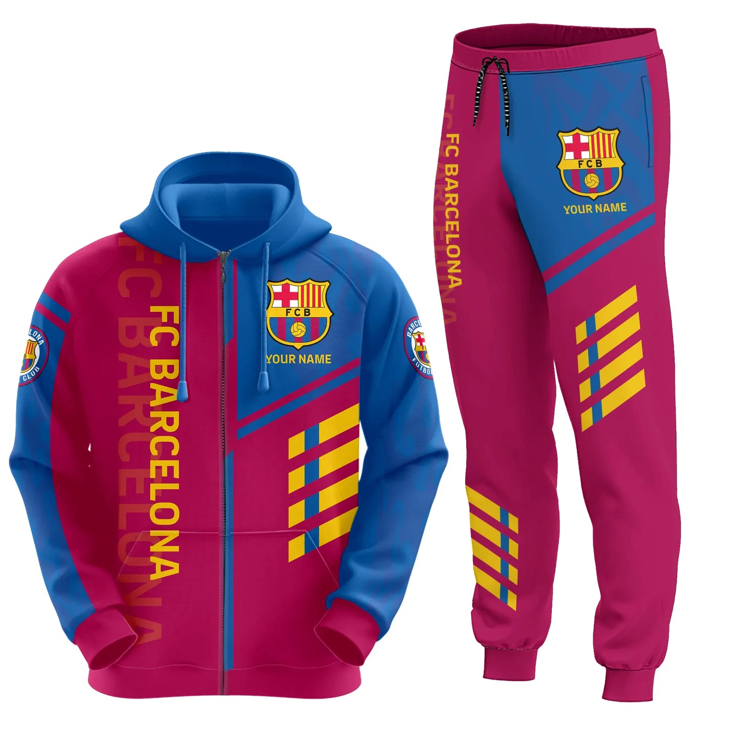 Personalized Barça Q4 3D All over Printed Hoodie and Sweatpants set