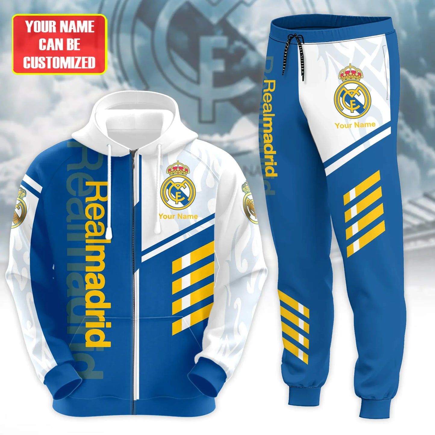Personalized Real Madrid Q4 3D All over Printed Hoodie and Sweatpants set