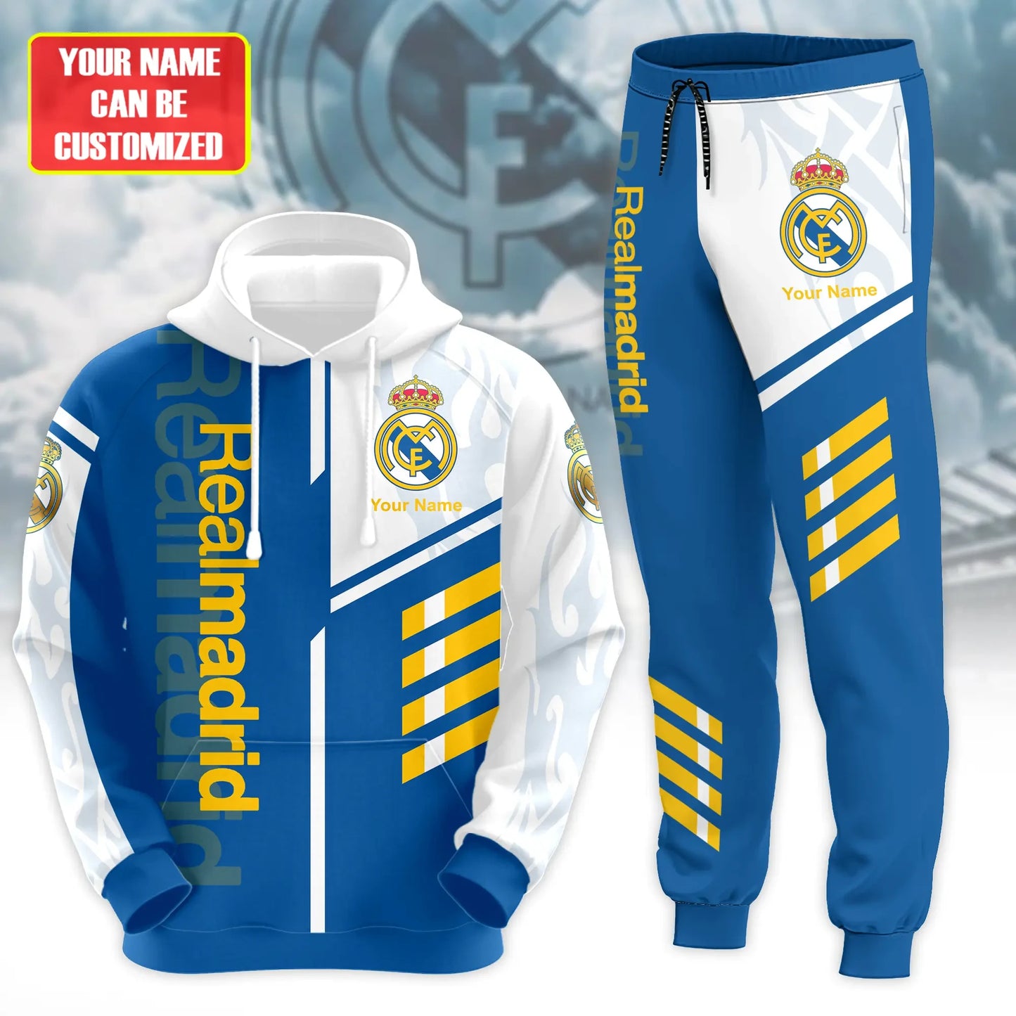 Personalized Real Madrid Q4 3D All over Printed Hoodie and Sweatpants set