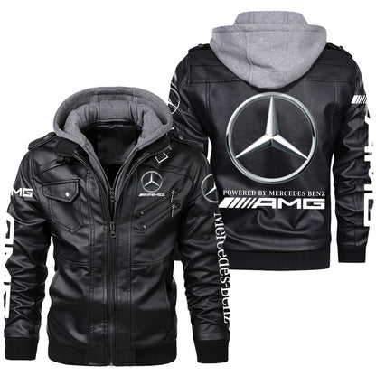 Merc AMG Leather Jacket With Hood Black