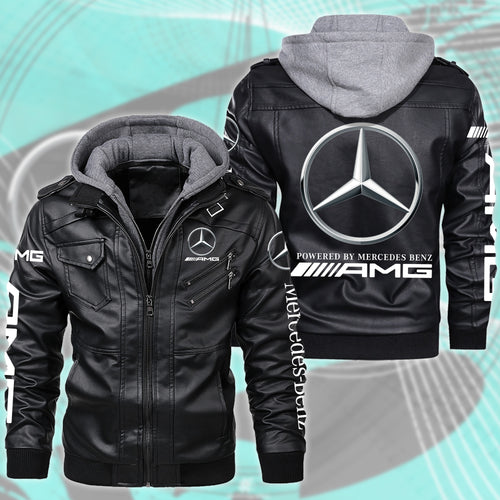 Merc AMG Leather Jacket With Hood Black