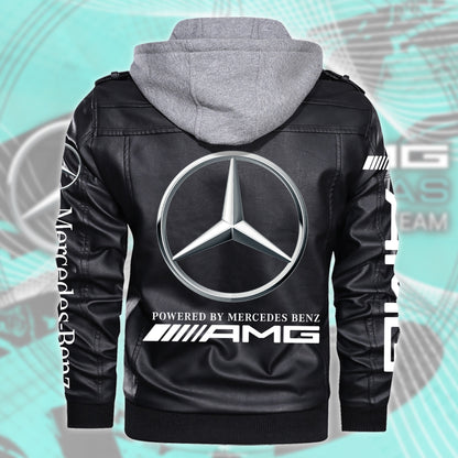 Merc AMG Leather Jacket With Hood Black