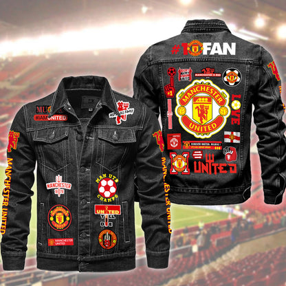 Personalized Manchester United Denim Casual Jacket , Cotton Jeans Jackets